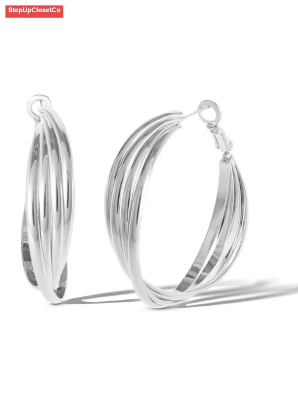 Layered Twisted Hoop Earrings Silver-Tone Lever Back Women's Jewelry Gift